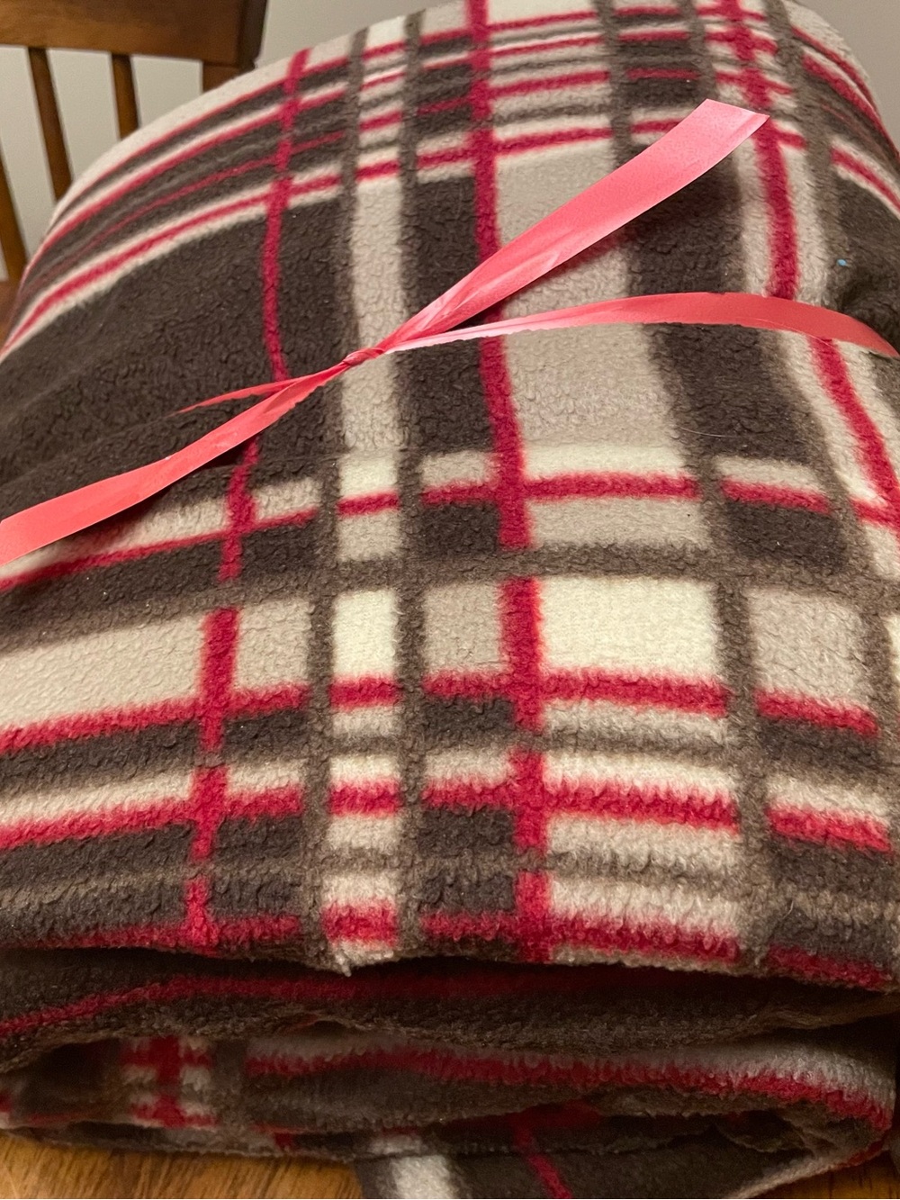 Sunbeam Brown Cream & Pink Plaid Plush Fleece Throw